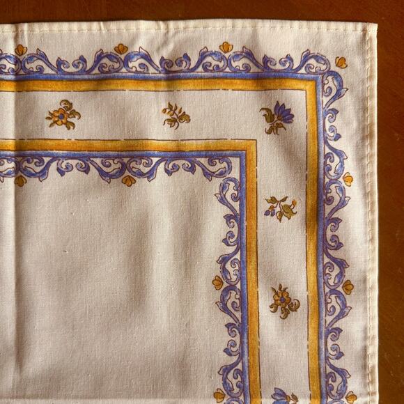 French Provence Cotton Napkins Set of 4 Moustier Bird Butterfly Cream Blue EUC - Picture 5 of 8